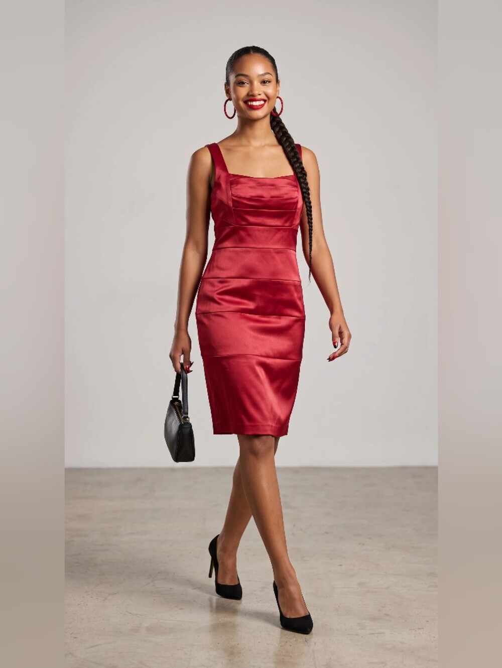 OMBRE Satin Square-Neck Red Sheath Dress SIZE 6